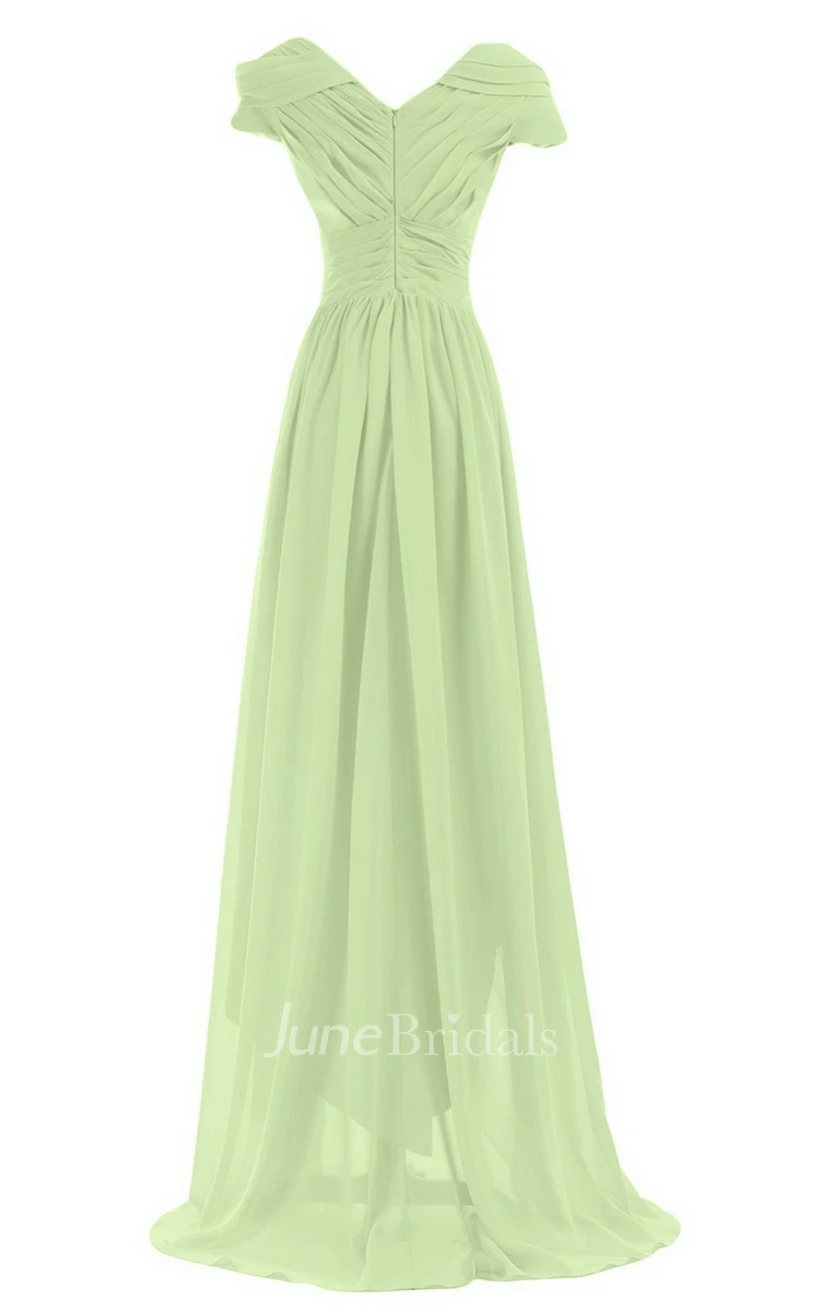 Short-sleeved Highlow Empire Ruched Chiffon Dress