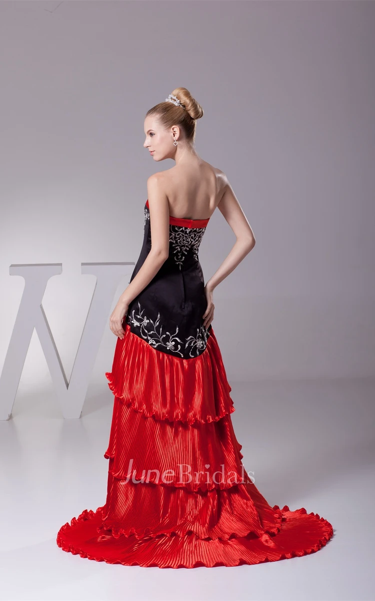 Sweetheart Tiered Front-Split Dress with Bow and Embroideries