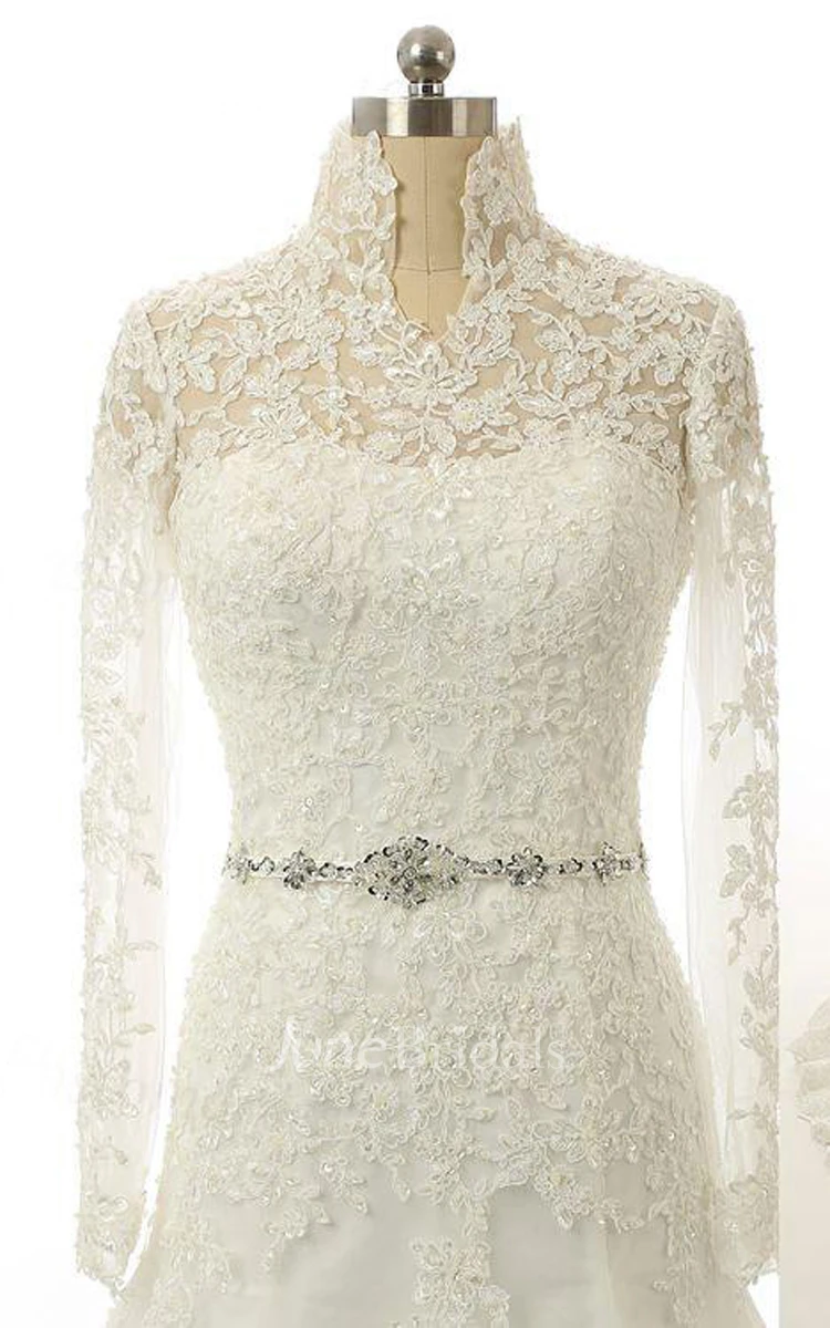 Mermaid High Neck Long Sleeve Lace Dress With Beading