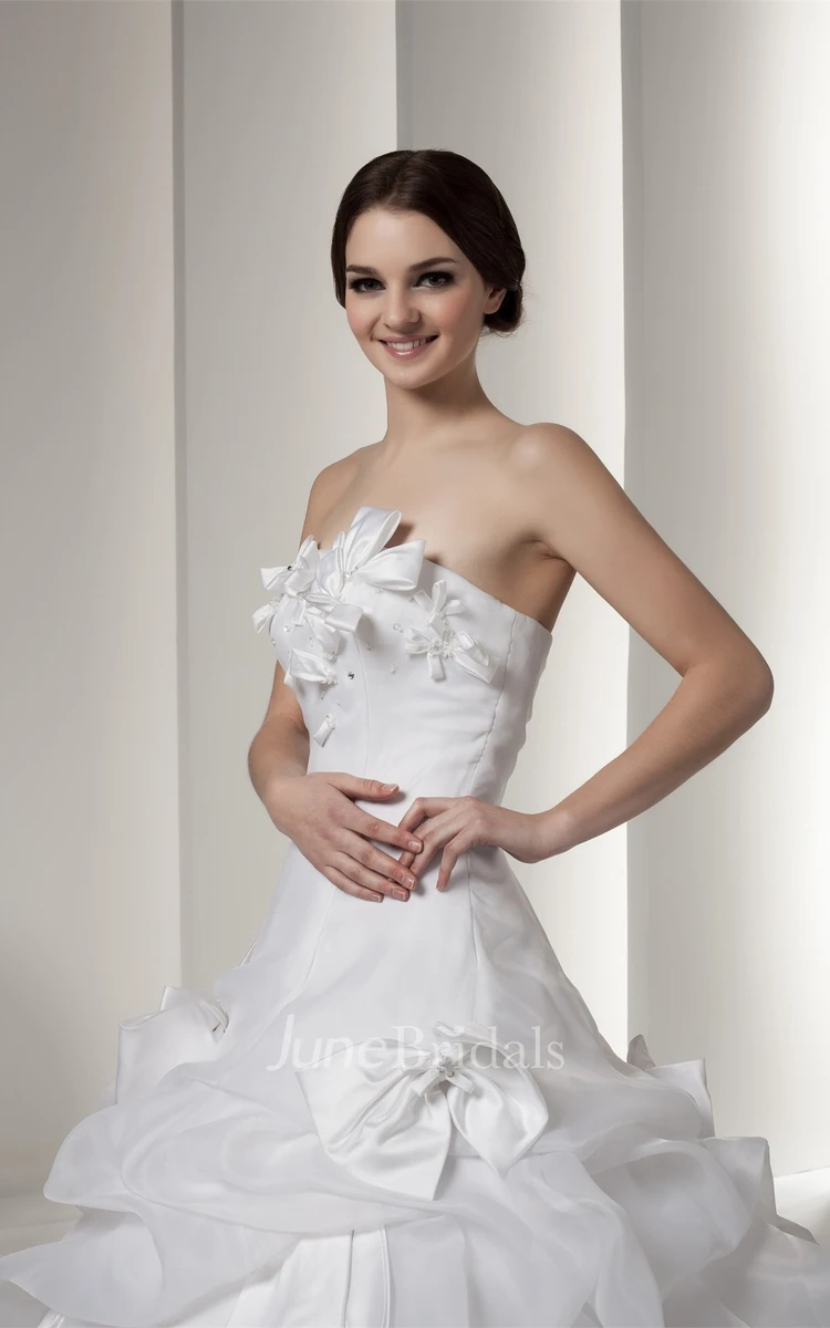 Strapless Pick-Up Ball Gown with Bow and Zipper Back