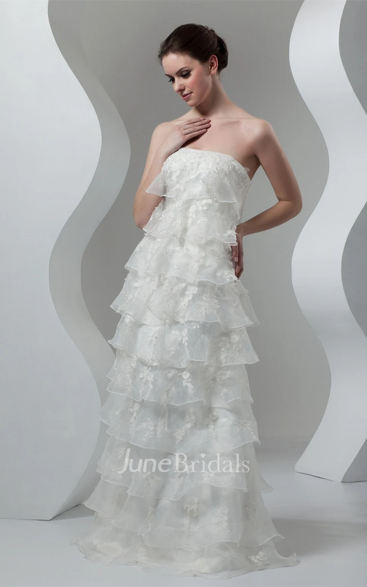 Strapless Tiered A-Line Gown with Appliques