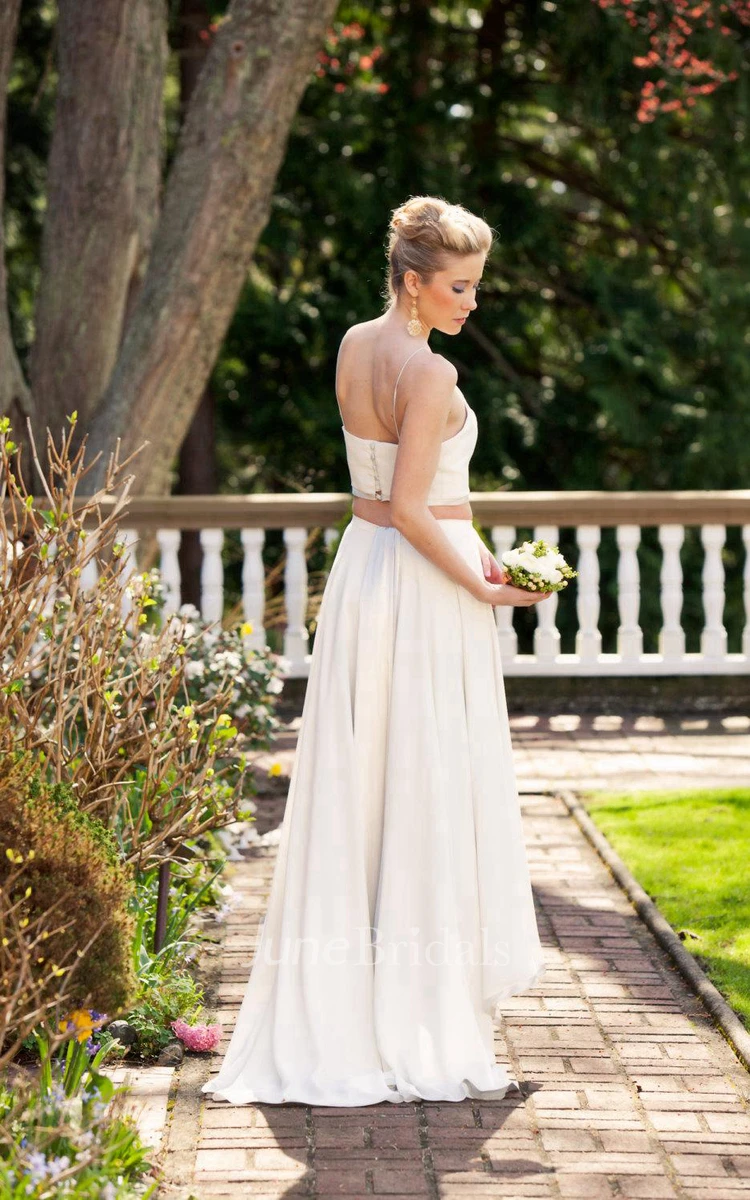Two Piece High-Low Chiffon Wedding Dress With Crop Top