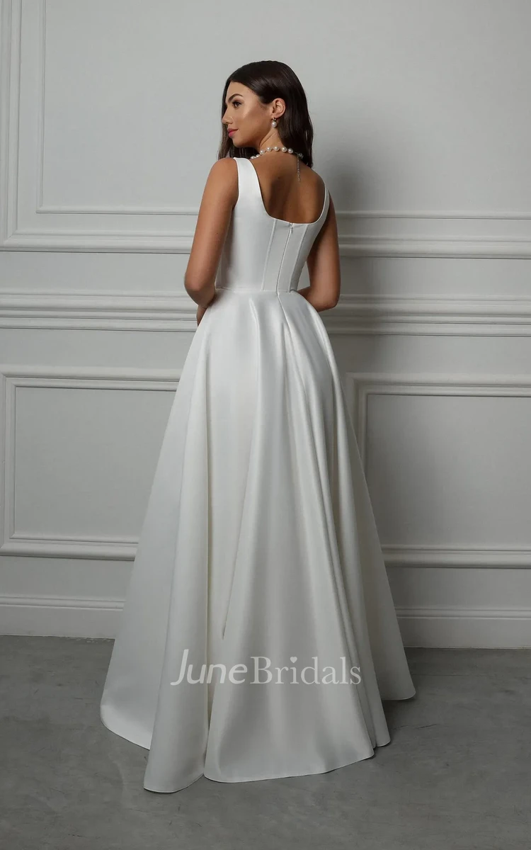 Elegant Satin A-Line Wedding Dress with Square Neckline Simple Minimalist Bridal Gown for Modern Brides