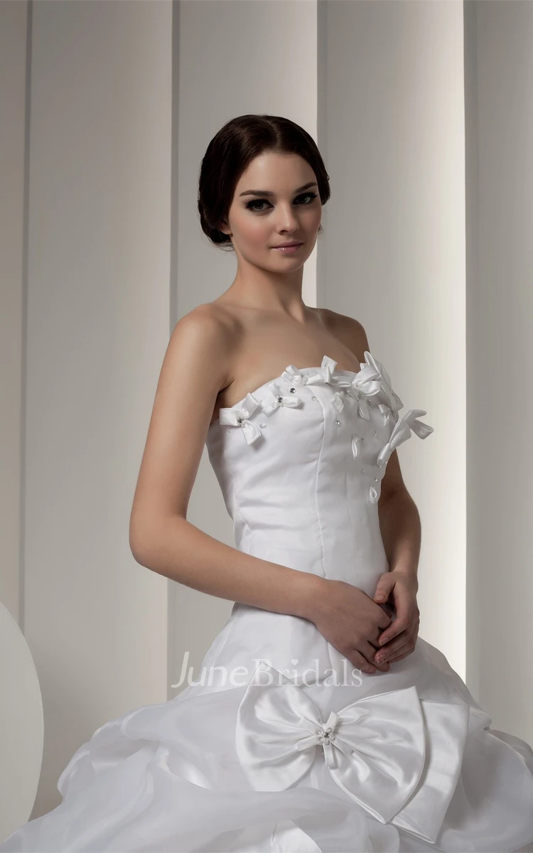 Strapless Pick-Up Ball Gown with Bow and Zipper Back