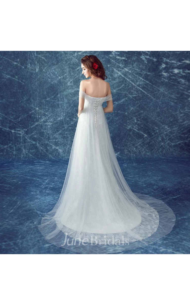 Romantic Tulle Off-the-shoulder Wedding Dress Lace-up Sweep Train