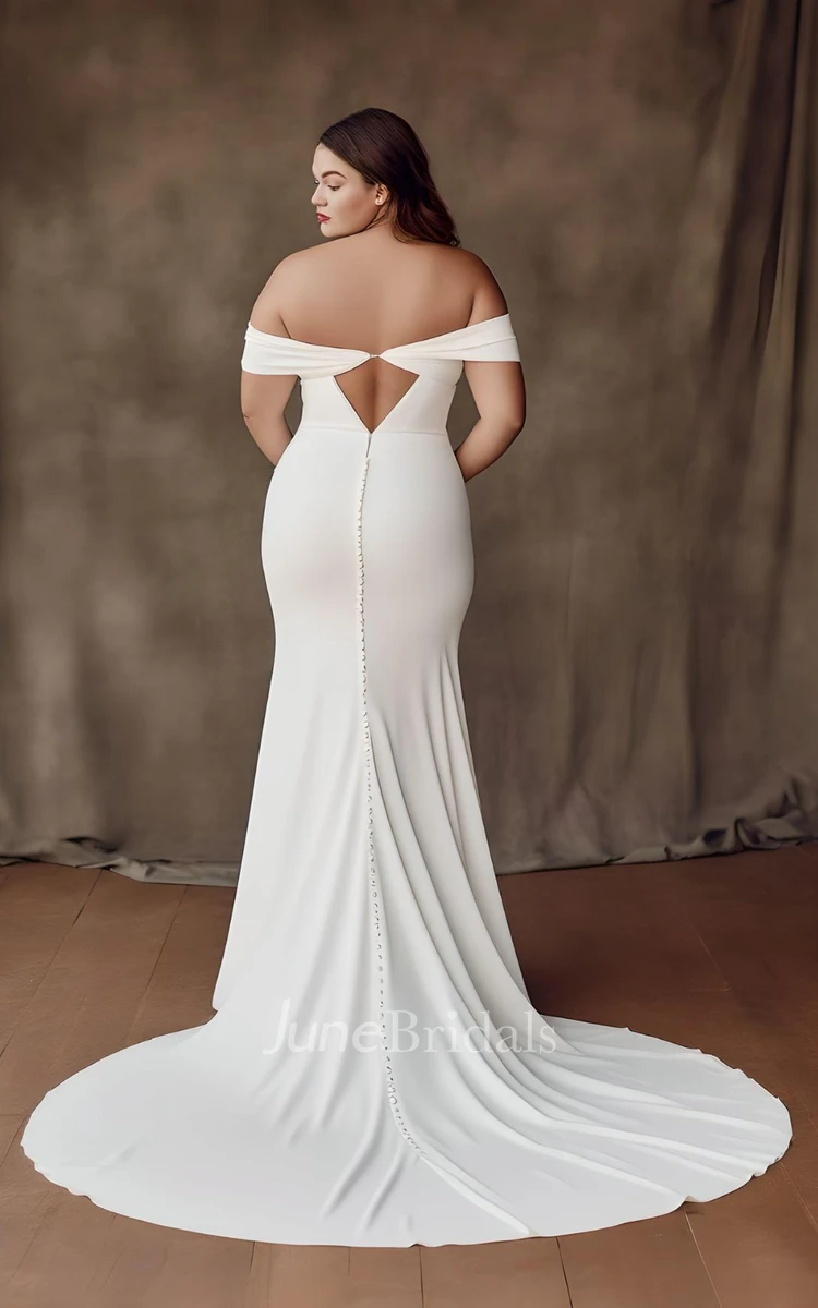 Mermaid Satin Plus Size Sleeveless 2024 Wedding Dress Simple Casual Sexy Ethereal Modern Country Garden Off-the-shoulder