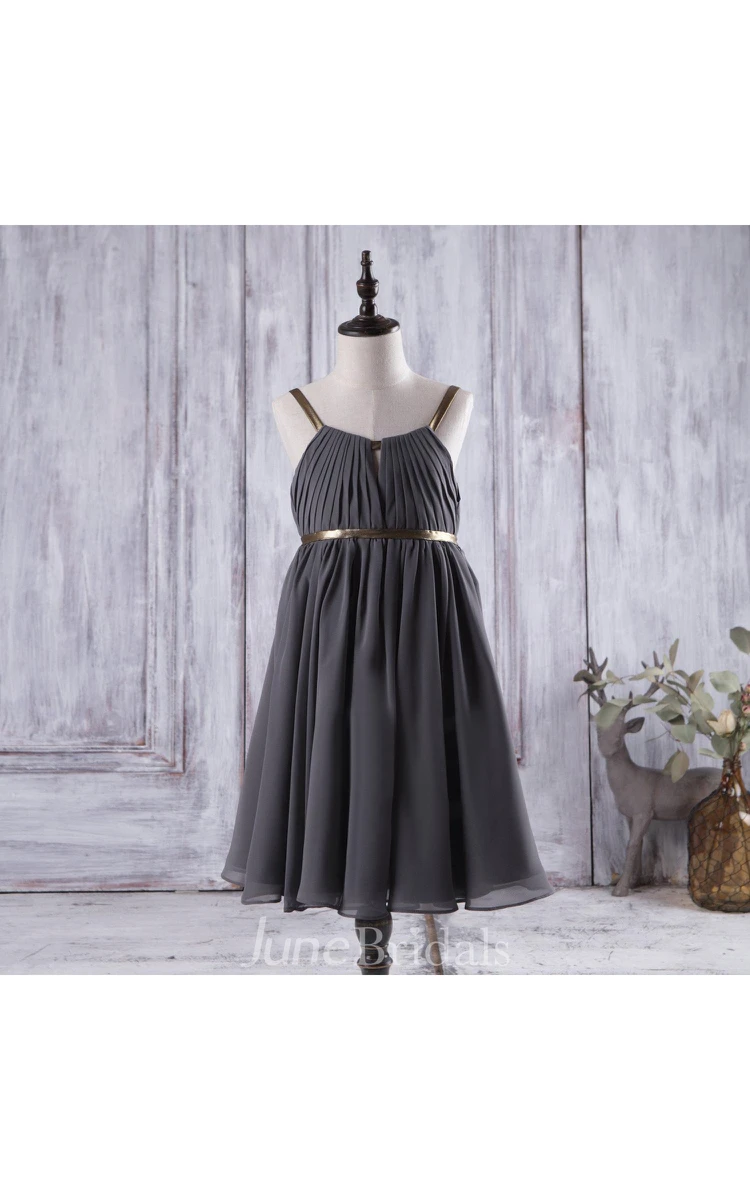 Charcoal Gray Spaghetti Strap a Line Knee Length Chiffon Flower Girl Dress