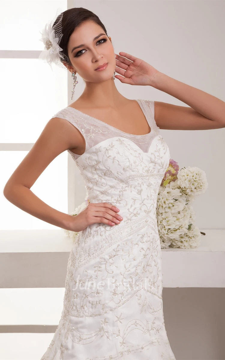 Sleeveless Embroidered A-Line Dress with Beading and Trumpet Silhouette