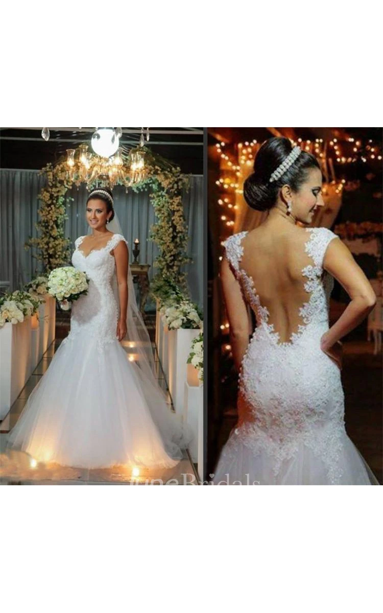 Modern Tulle Lace Appliques Mermaid Wedding Dress Sweep Train