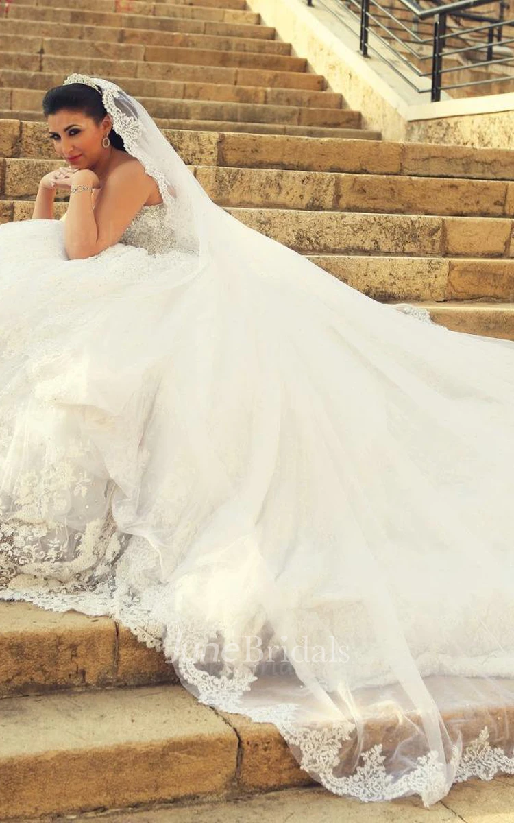 Delicate Sweetheart Lace Tulle Wedding Dress Ball Gown Beadings