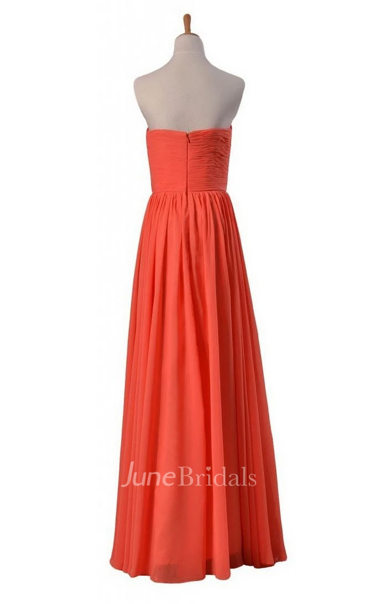 Long Notched Pleated A-line Gown With Zipper Back
