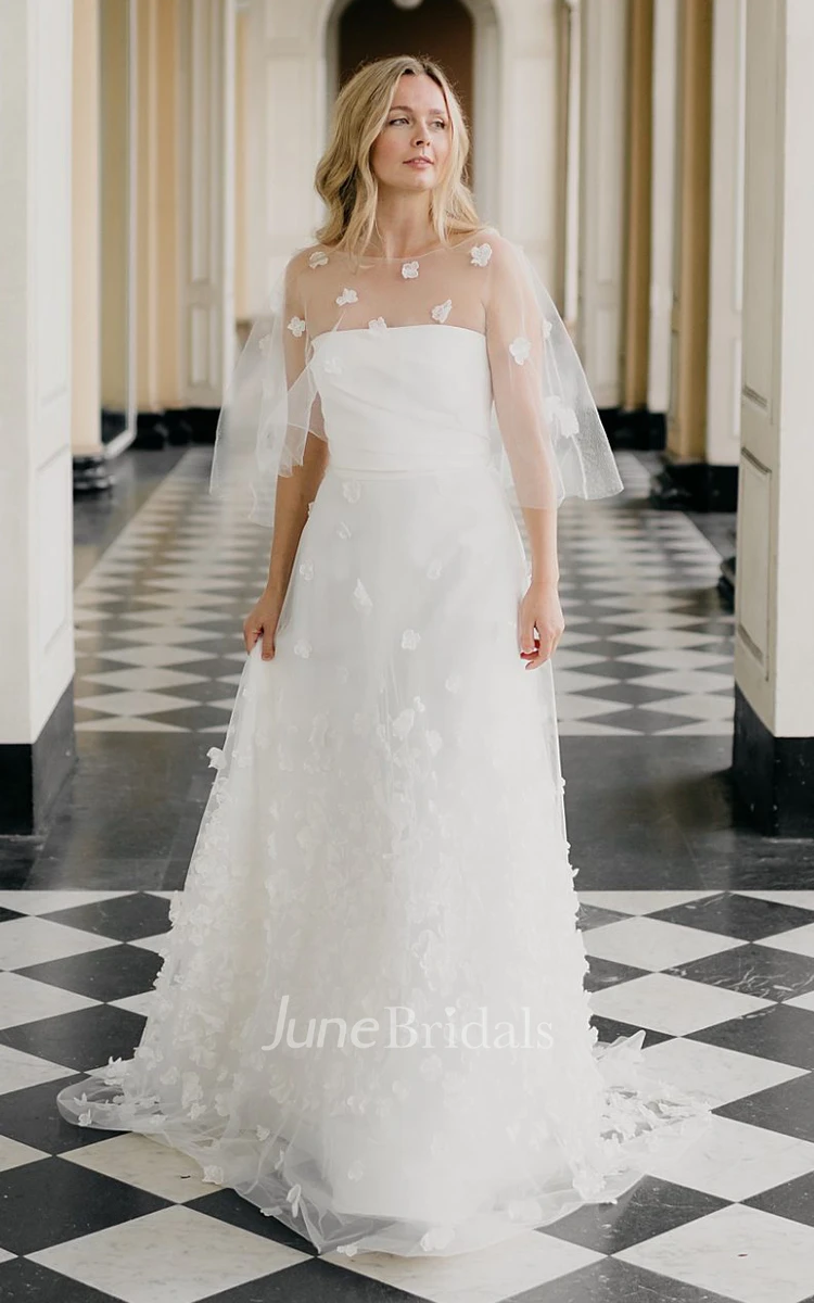 Adorable A-Line Tulle Wedding Dress With Appliques And Square Neckline