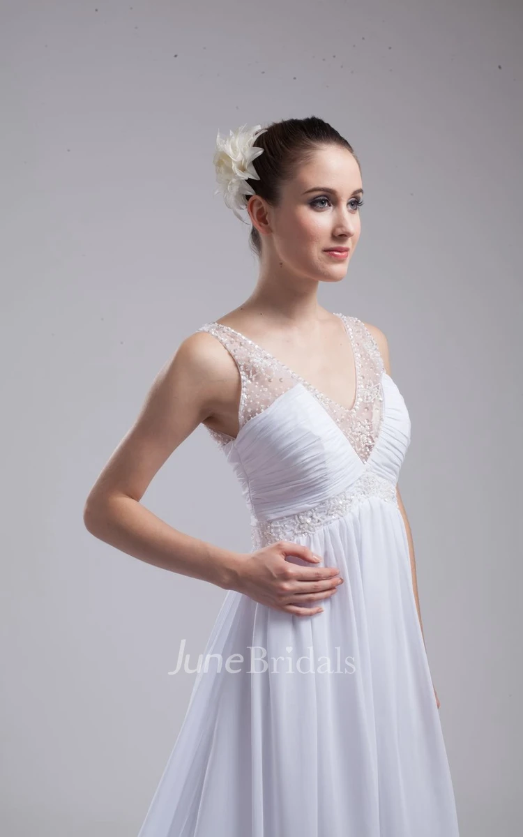 Fairy V-Neck Sleeveless Chiffon Dress With Beading and Pleats