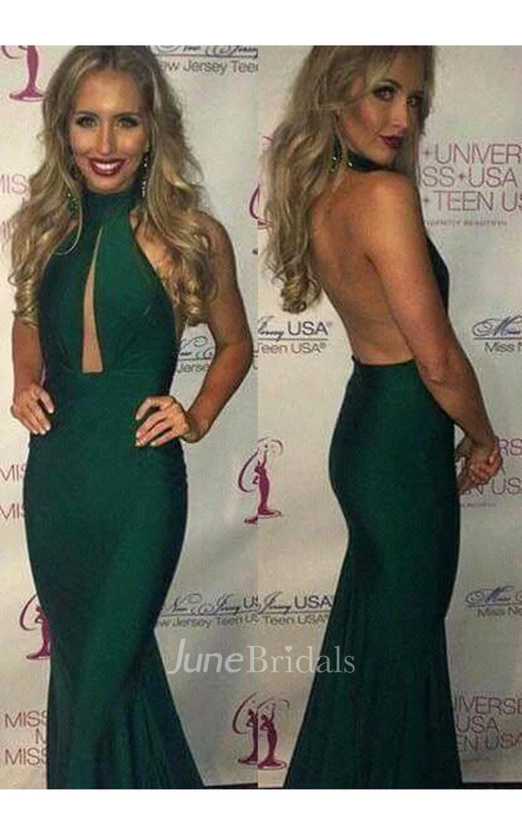 Gorgeous Green Halter Prom Dresses Mermaid Keyhole Party Gowns