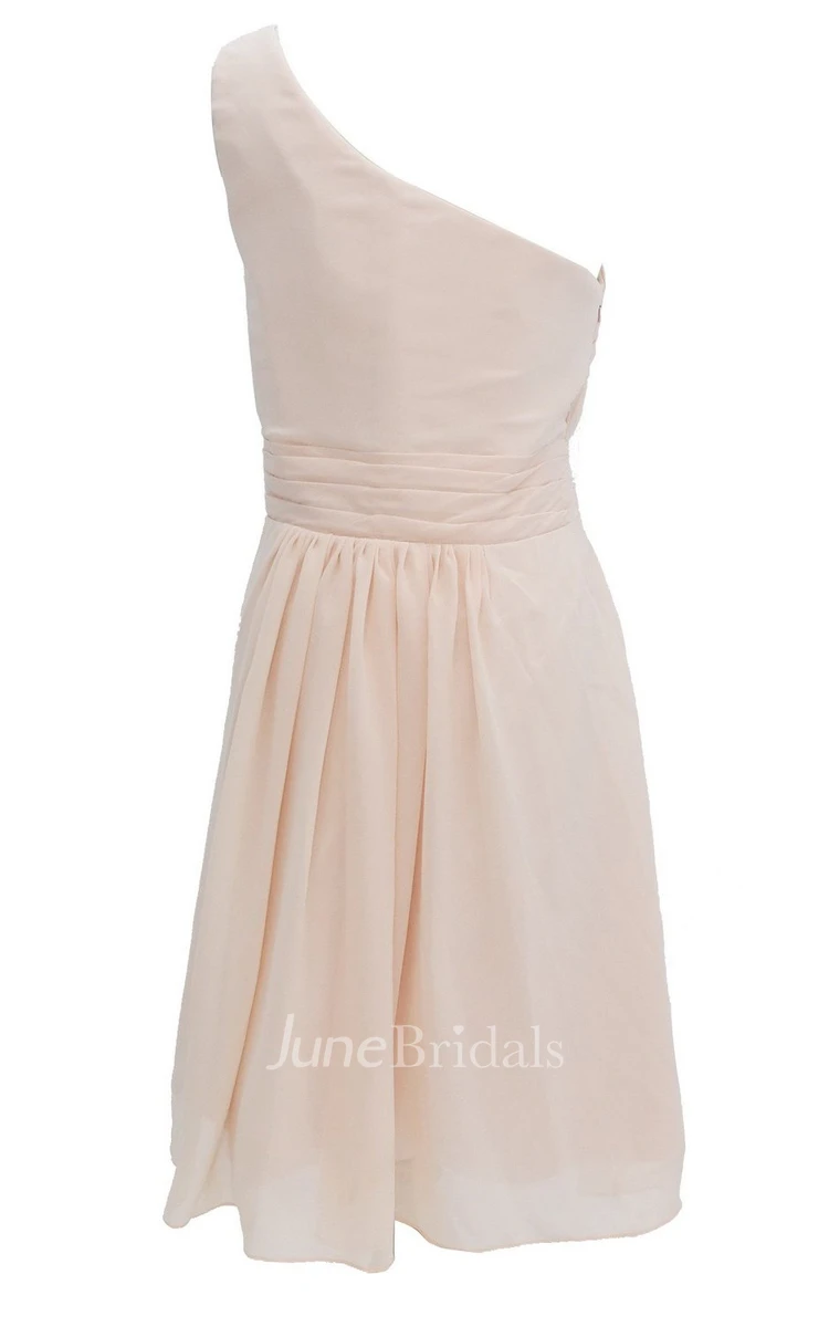 One-shoulder Chiffon Dress With Pleat and Ruching