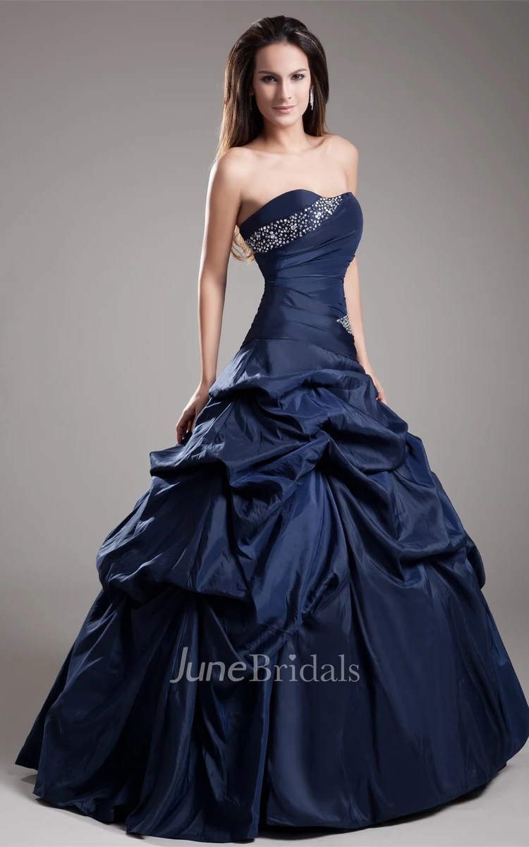 Sweetheart Satin Pick-Up Ball Gown with Rhinestone