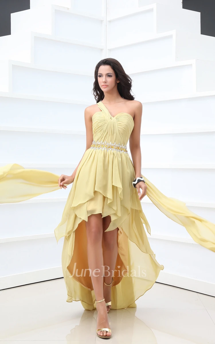 Ethereal Asymmetrical One-Shoulder High-Low Dress With Ruching And Ruffle