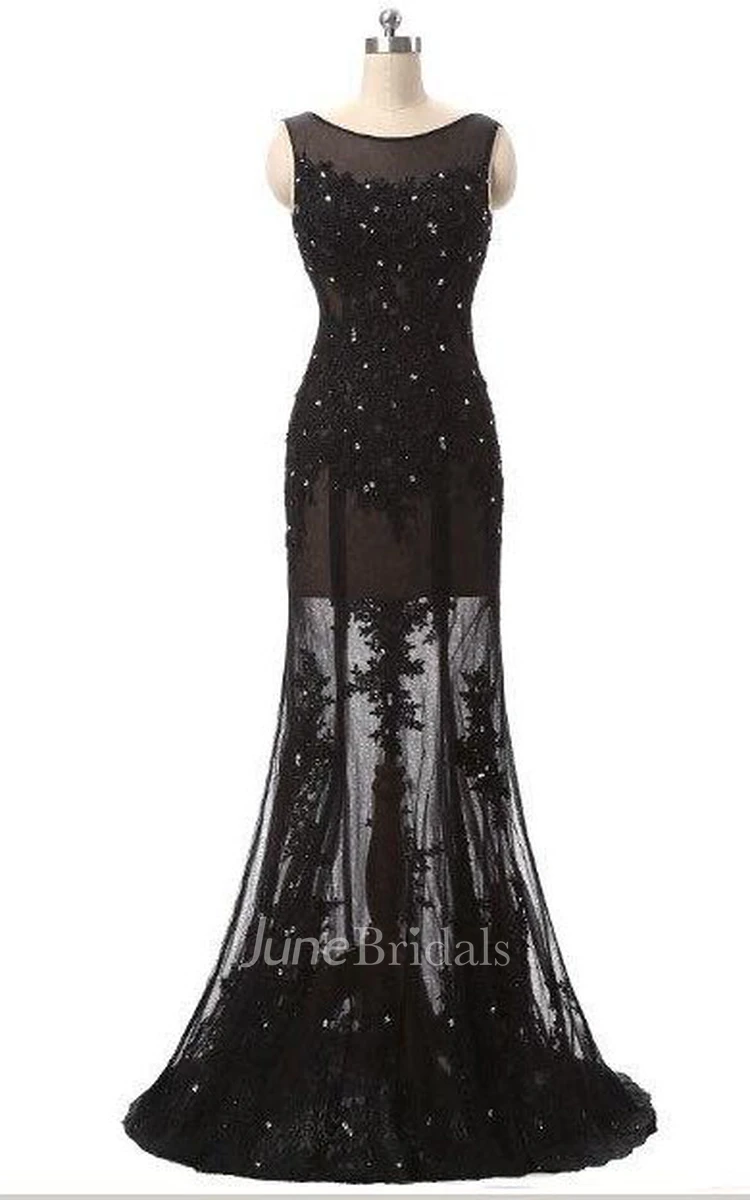 Sleeveless Mermaid Illusion Dress With Appliques