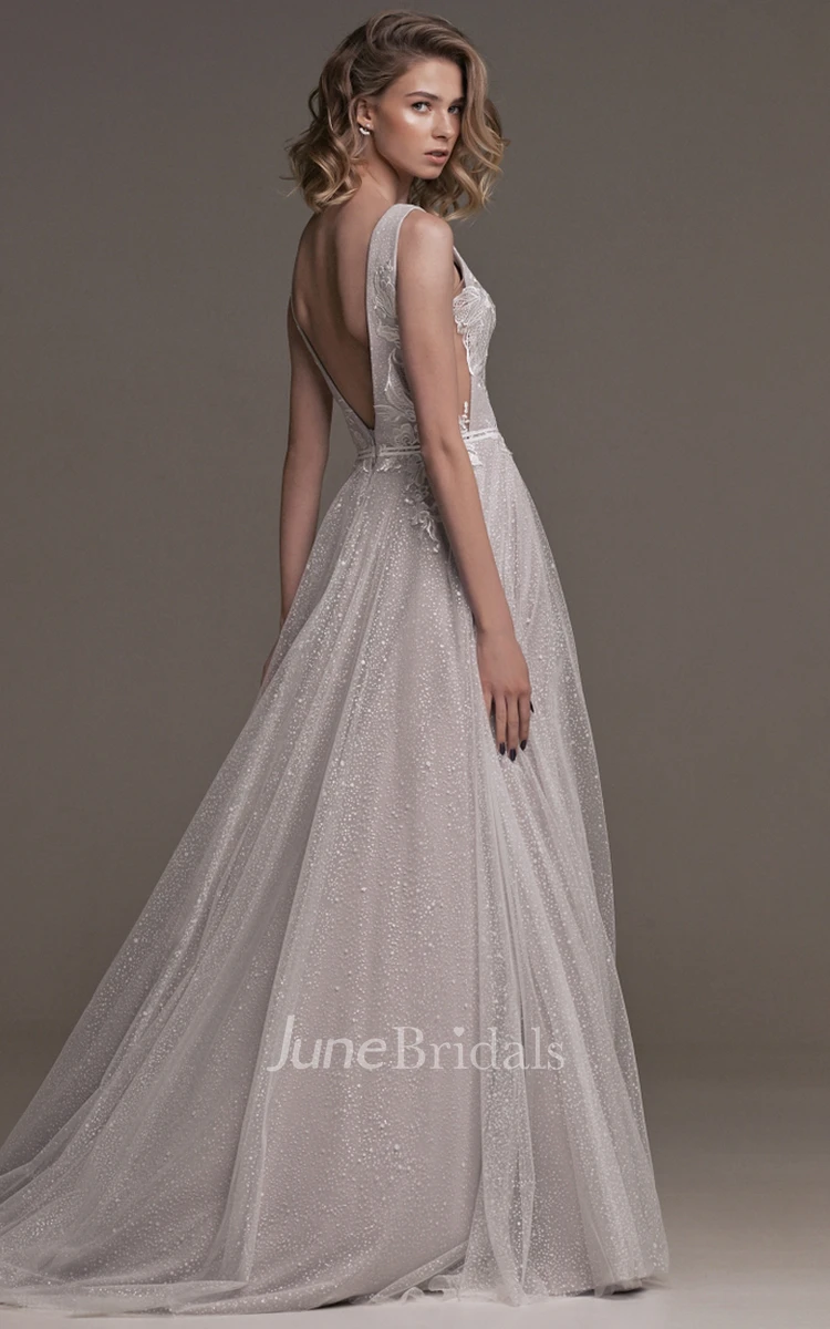 Ethereal A-Line V-neck Prom Dress With Open Back And Appliques