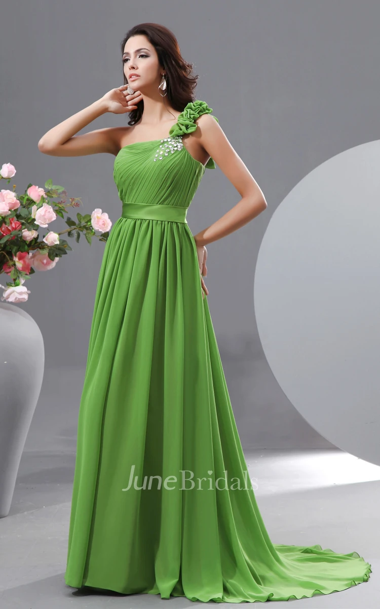 Chiffon Floral A-Line Graceful Gown With Crystal Details