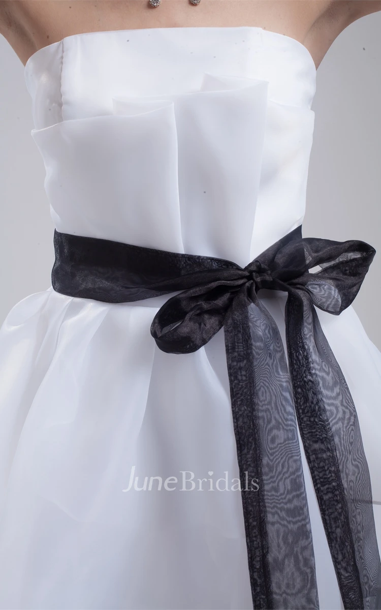 Strapless A-Line Ruched Dress with Ruffles and Ribbon