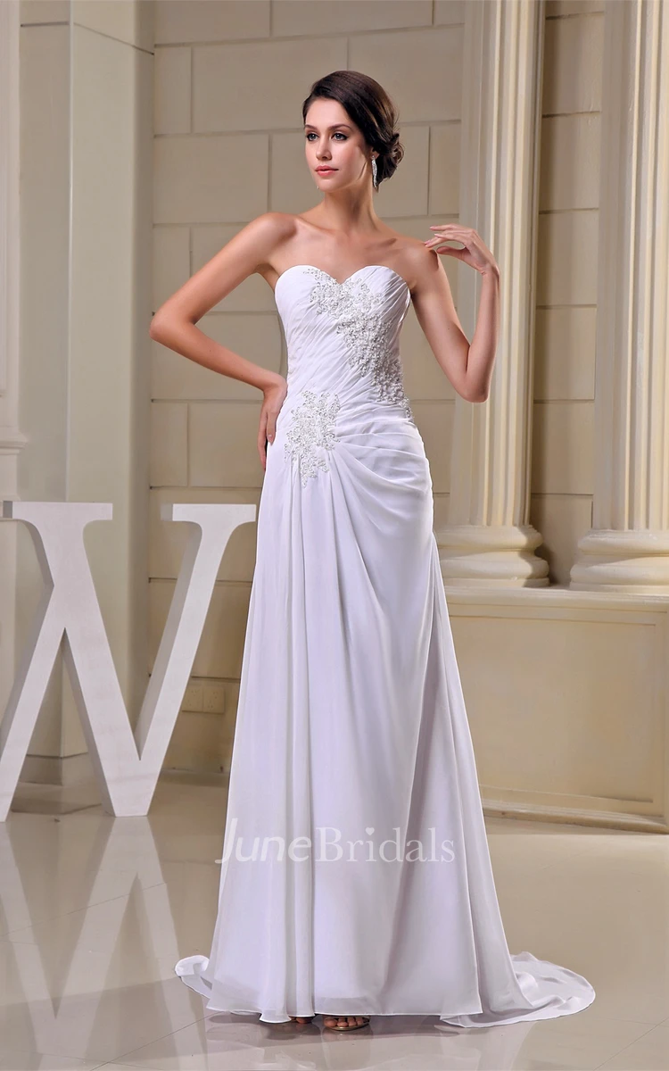 Sweetheart Criss-Cross Pleated Long Dress with Appliques and Brush Train