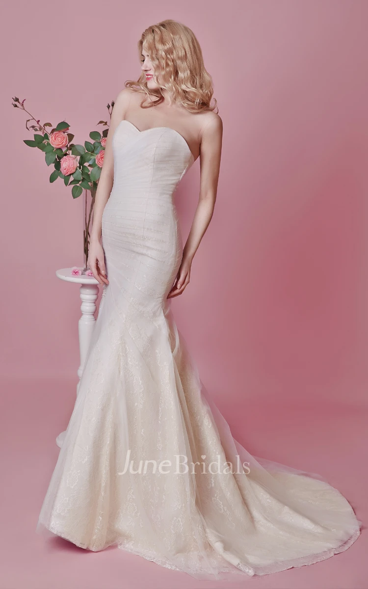 Strapless Backless Tulle Mermaid Dress With Appliques