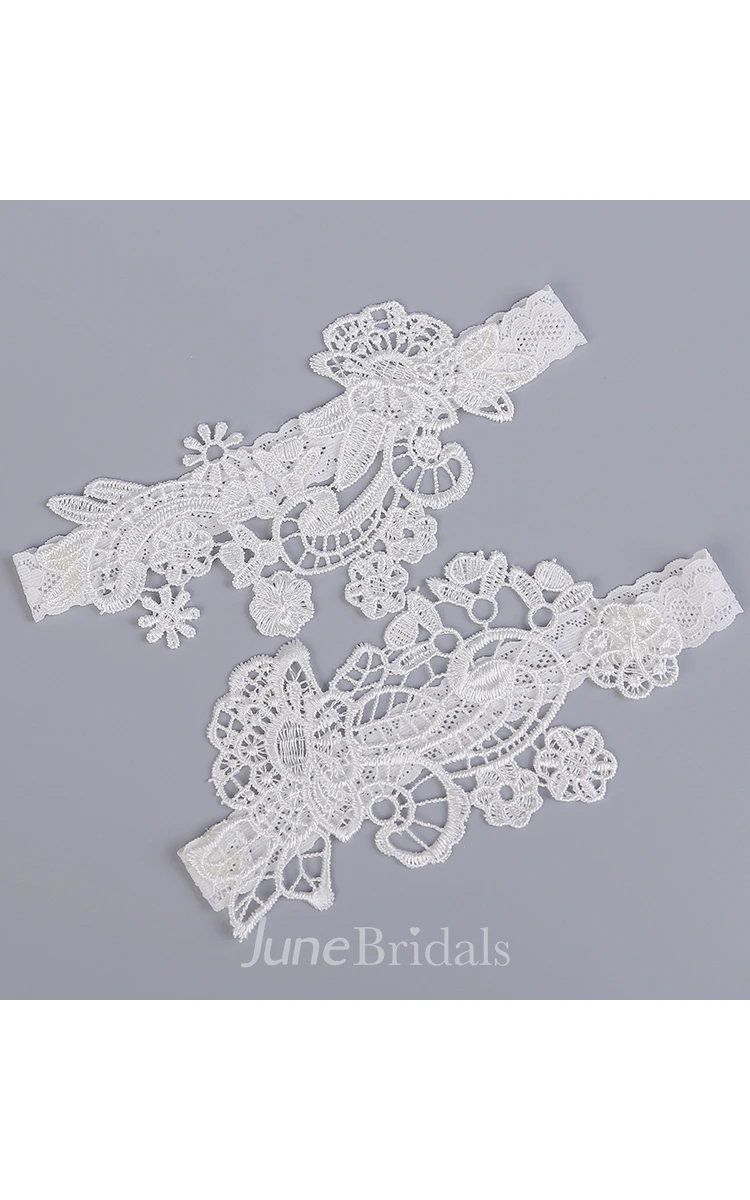 Princess Style White Lace Two Piece Elastic Garter Within 16-23inch