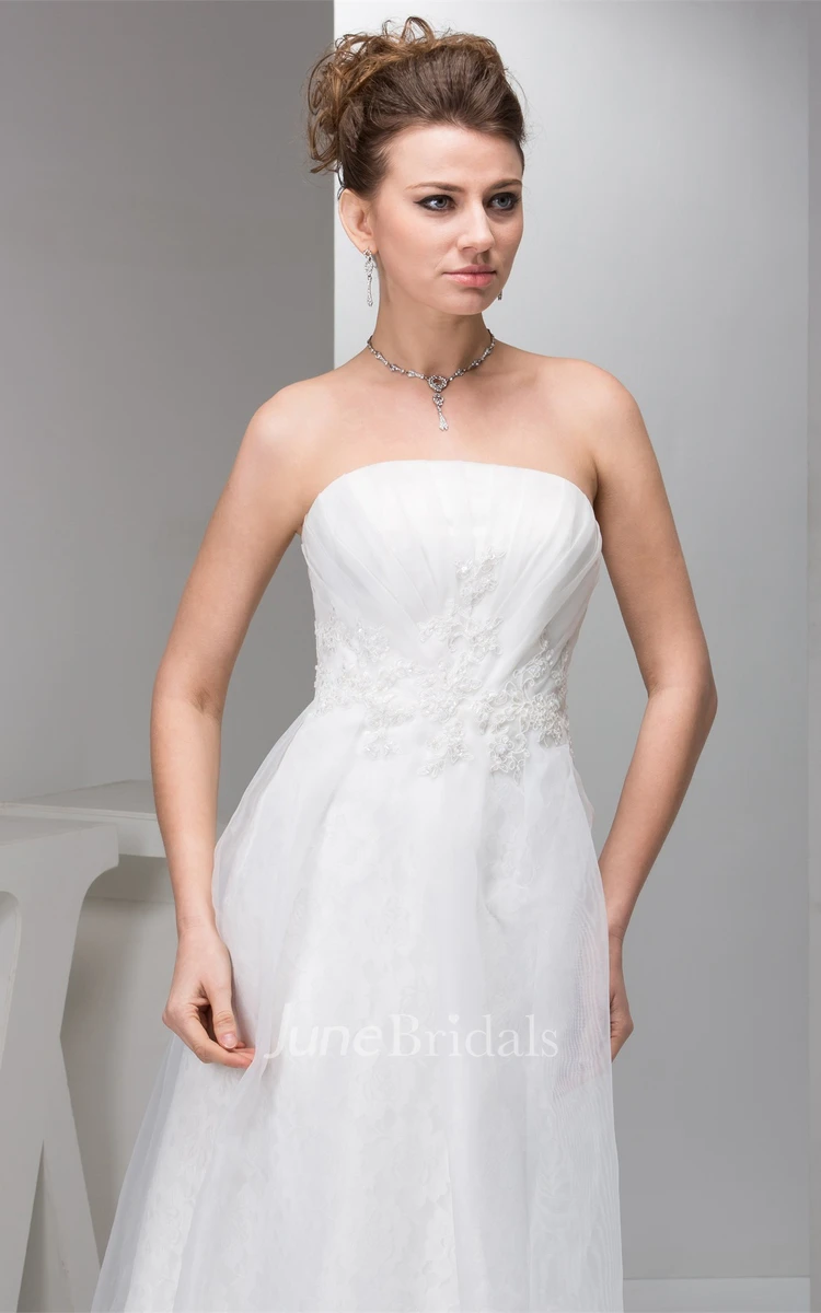 Strapless Chiffon Tulle A-Line Gown with Lace