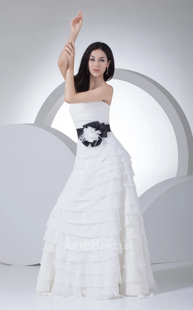 Sweetheart Chiffon Ruched Dress with Tiers and Floral Waist