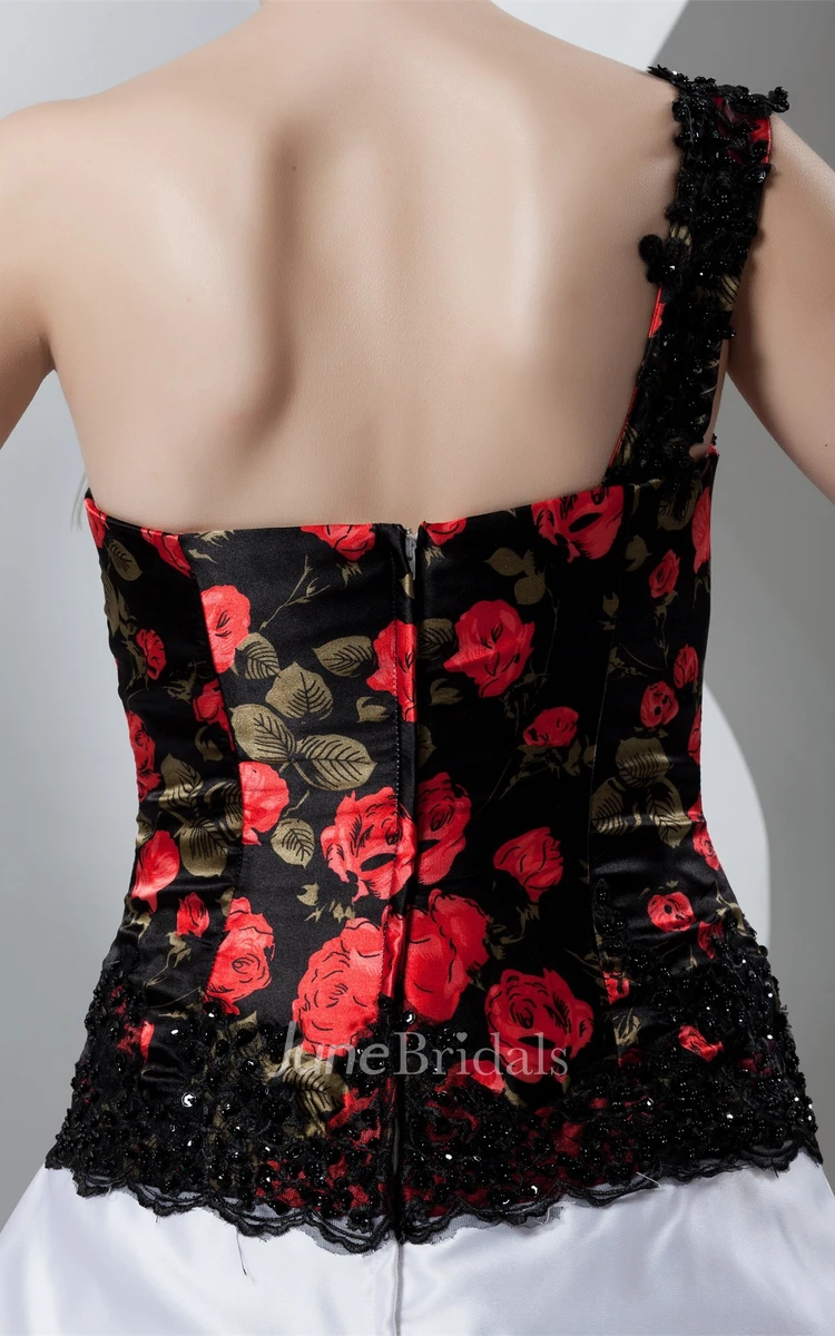 Floral One-Shoulder Pick-Up Gown with Beading and Appliques