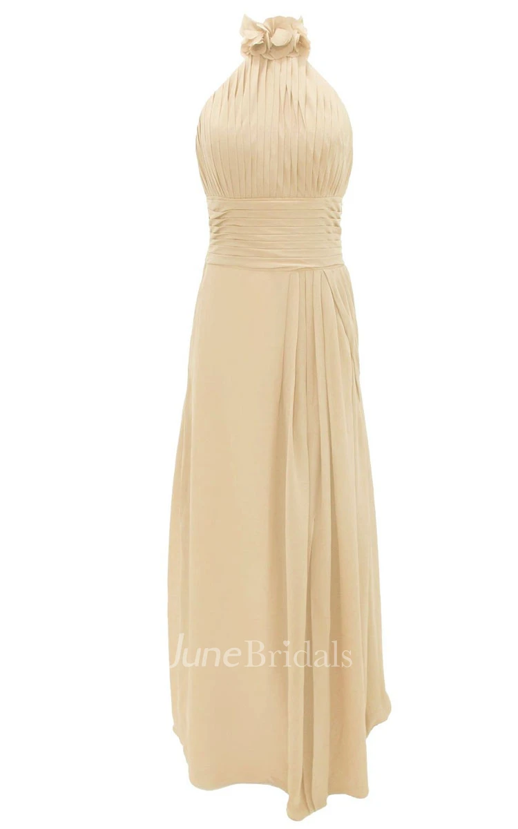 Petal High Neck Halter A-line Gown With Band