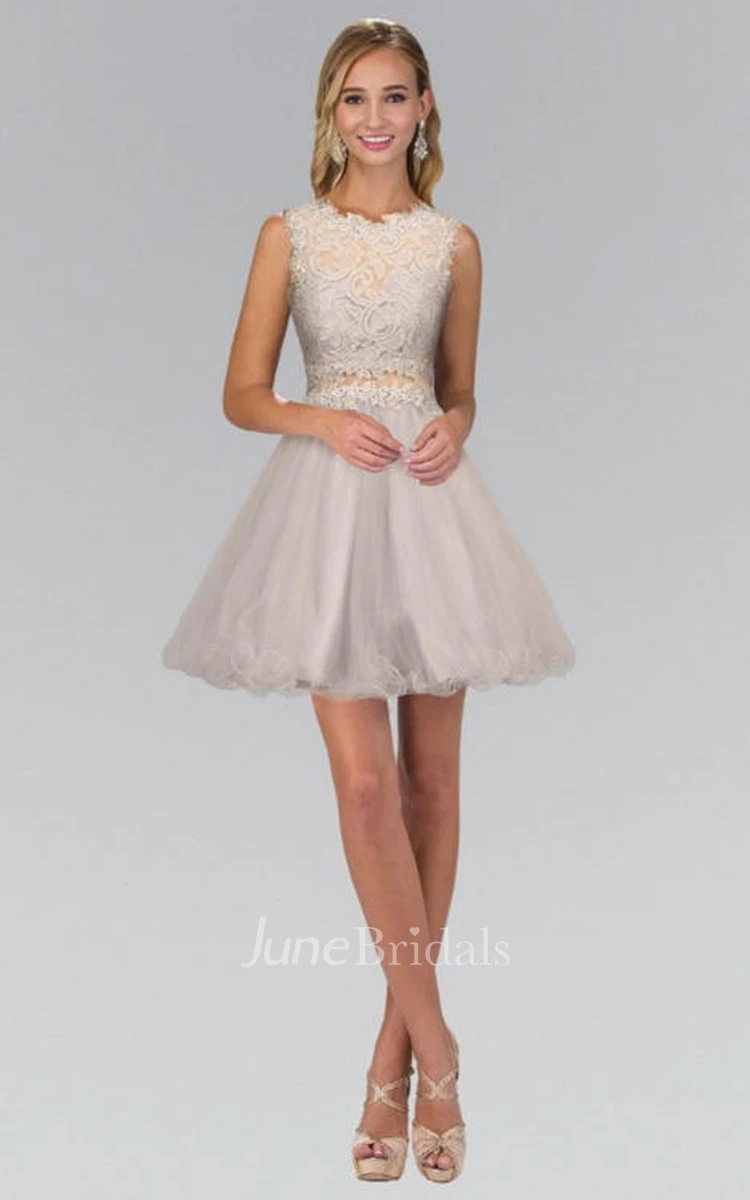 A-Line Short Jewel-Neck Sleeveless Lace Illusion Dress With Appliques