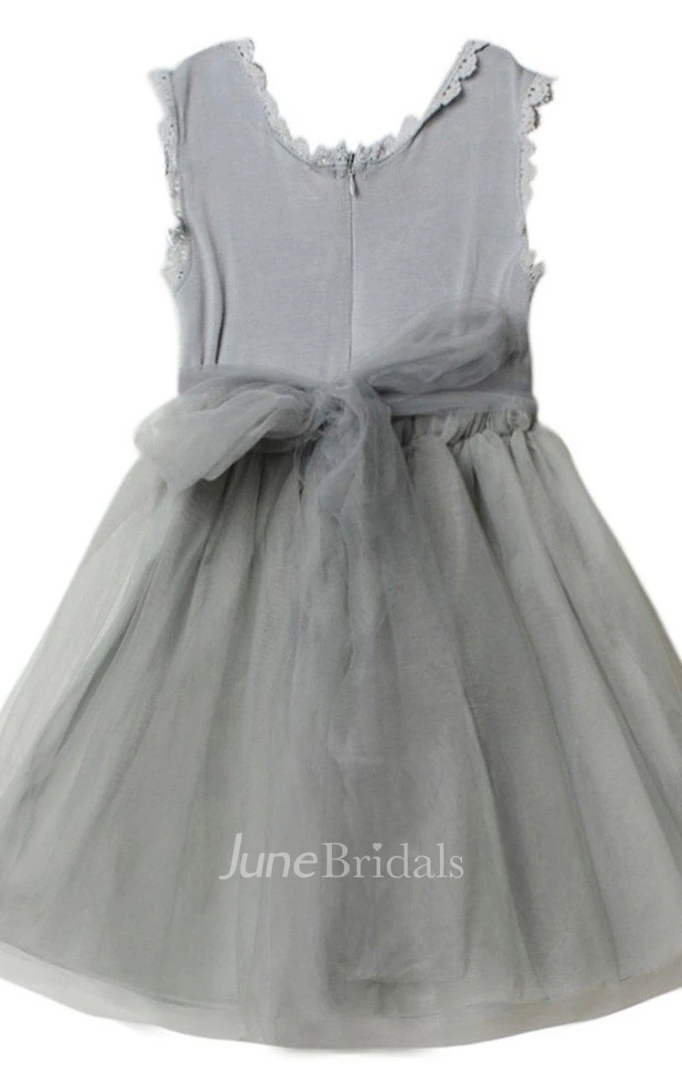 Sleeveless A-line Pleated Dress Lace Bodice