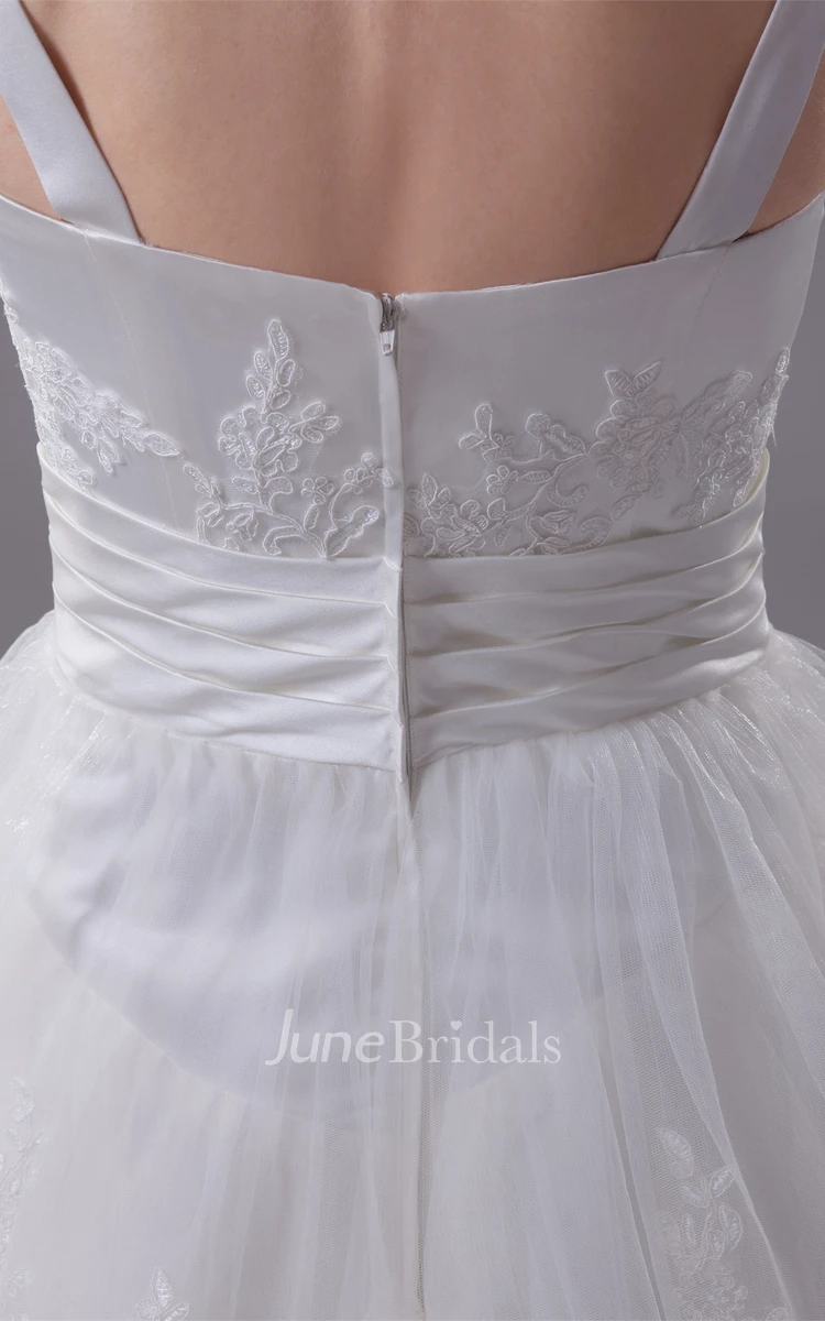 Strapped A-Line Tiered Dress with Lace and Rhinestone