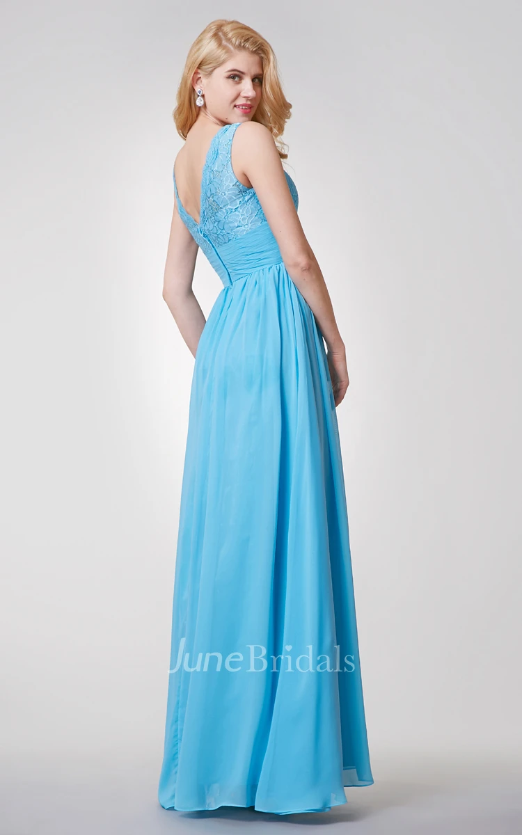 Elegant Sleeveless A-line Long Chiffon and Lace Dress