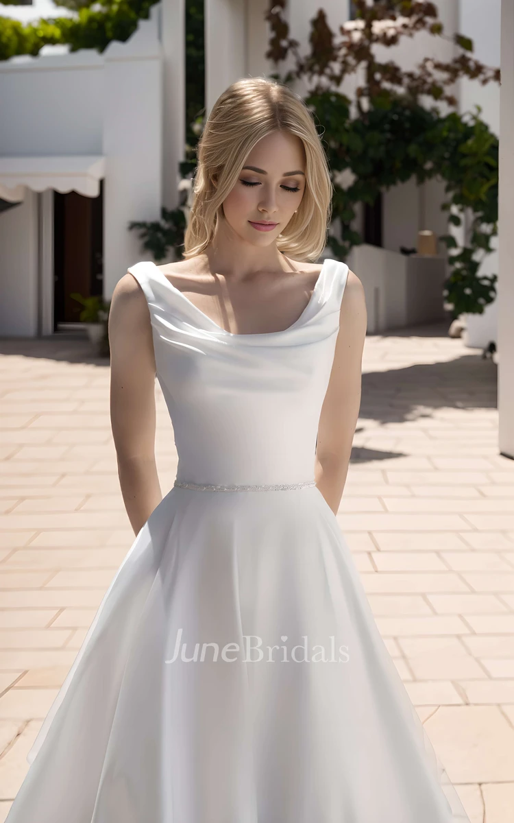 Modern Satin A-Line Simple Wedding Dress Sleeveless Scoop Solid Train Gown