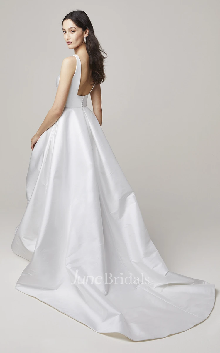 A Line Ethereal V-neck Satin Bridal Gown with Split Front