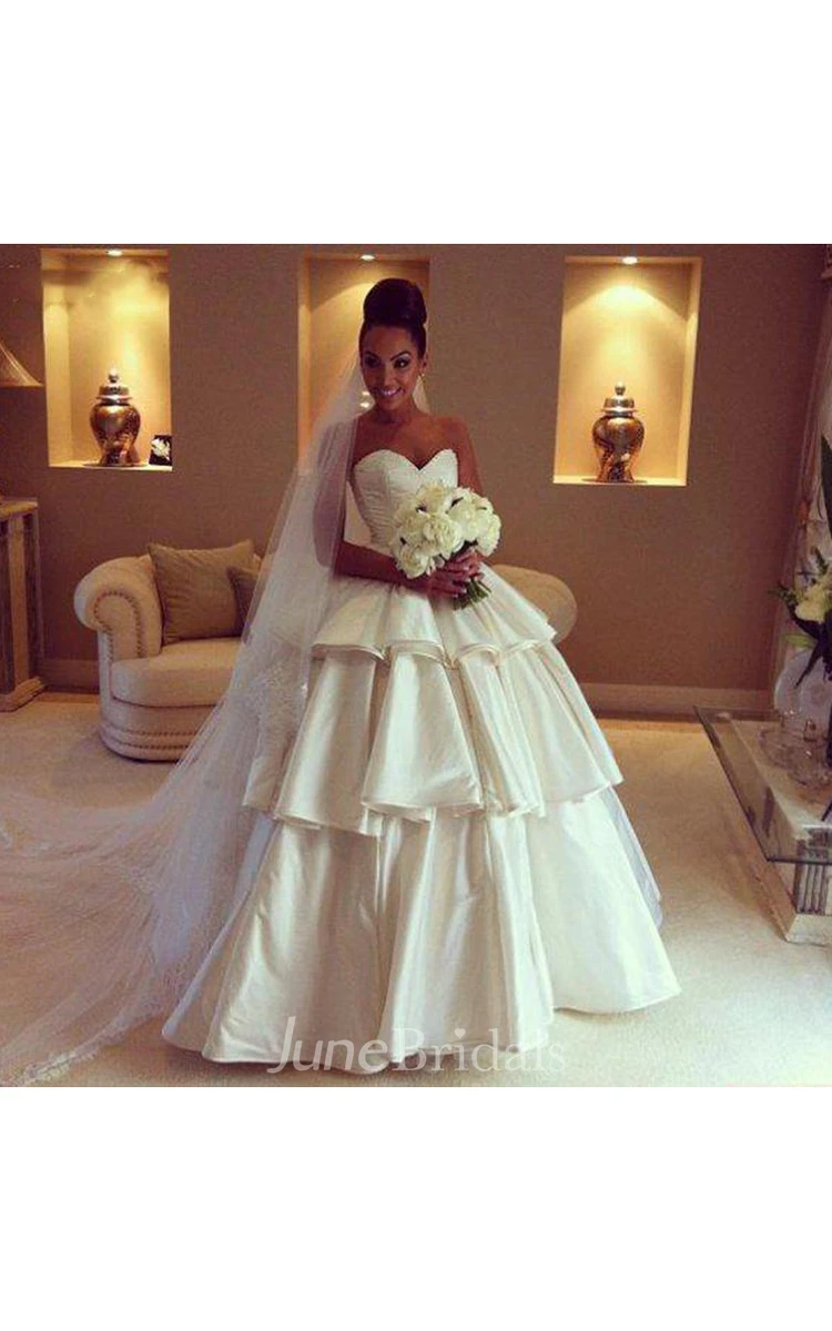 Gorgeous Sweetheart Layered Wedding Dresses Ball Gown Floor Length Bridal Gown