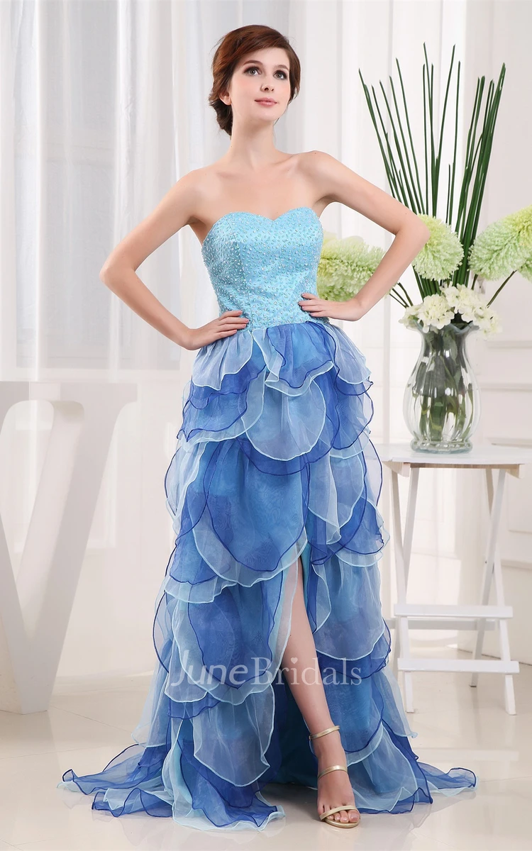 Two-Tone Sweetheart Front-Split Dress with Tiers and Corset Back