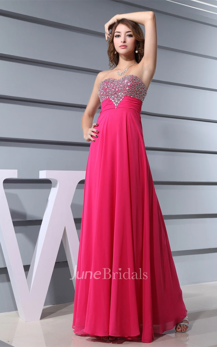 Strapless Pleated Chiffon Long Dress with Jeweled Top