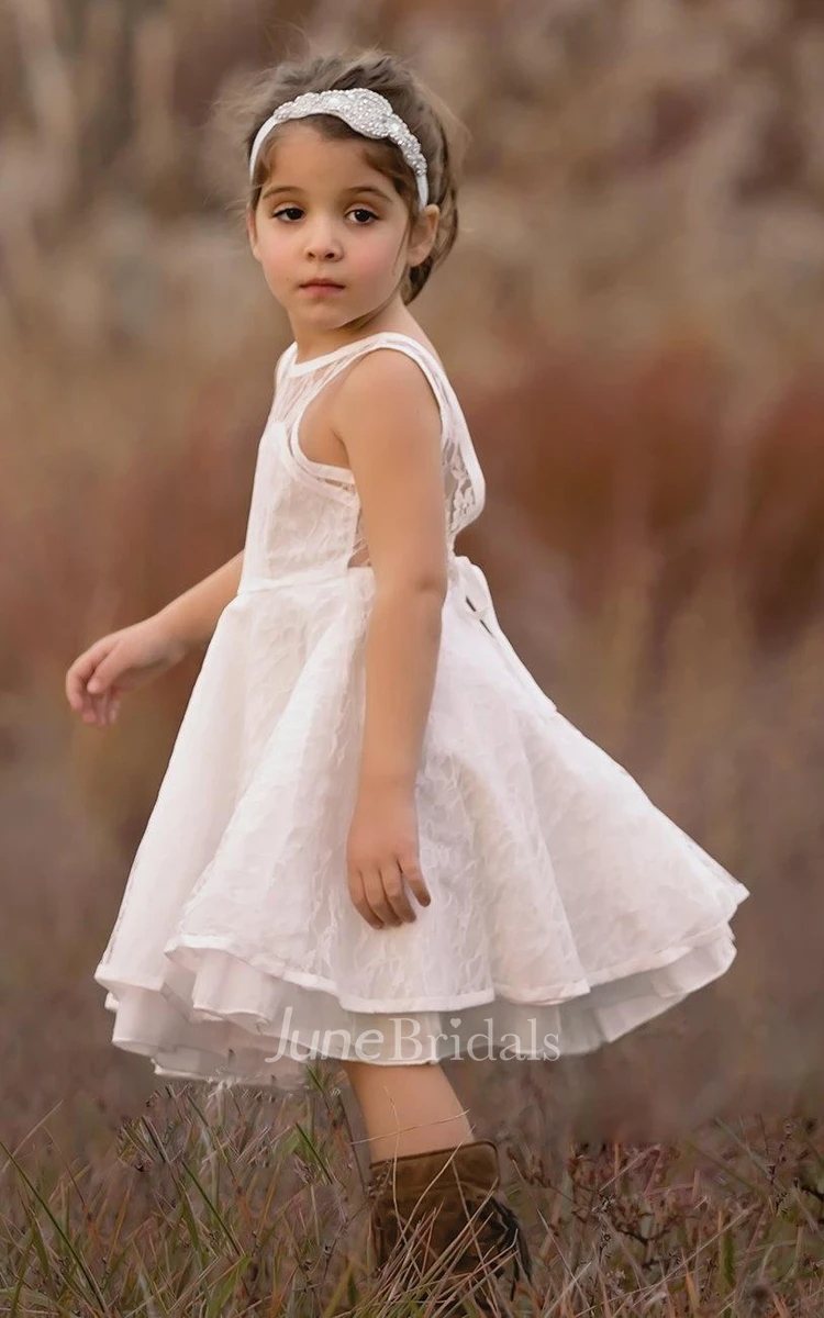 Boho Ivory Sleeveless Ruffled Flower Girl Lace Toddler Dress