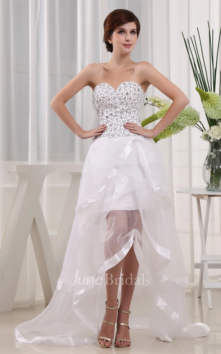Sweetheart High-Low Dress with Tiers and Jeweled Bodice
