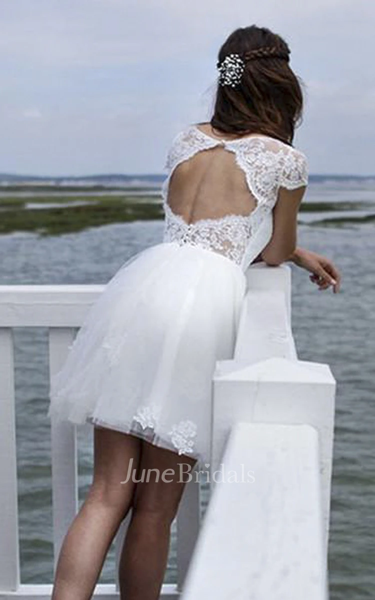 Tulle Cute Knee-length Dress With Keyhole And Illusion Lace