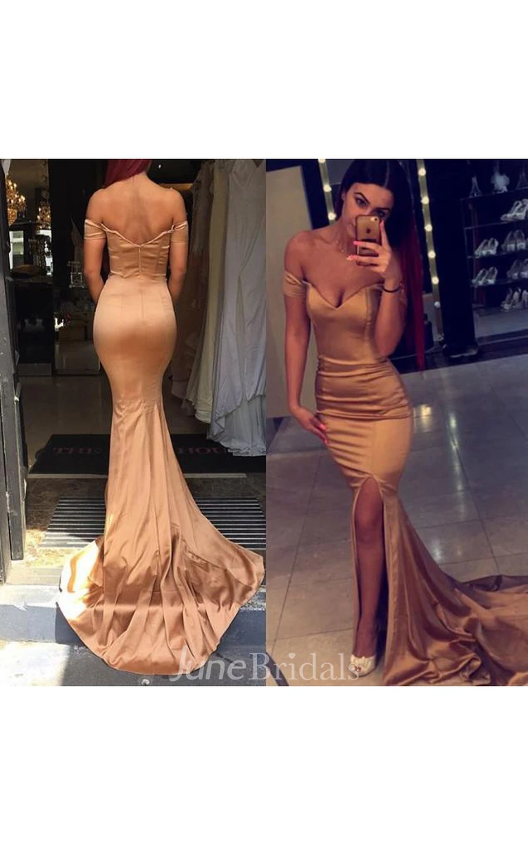 Sexy Off the Shoulder Mermaid Evening Dress Zipper Back Prom Gown