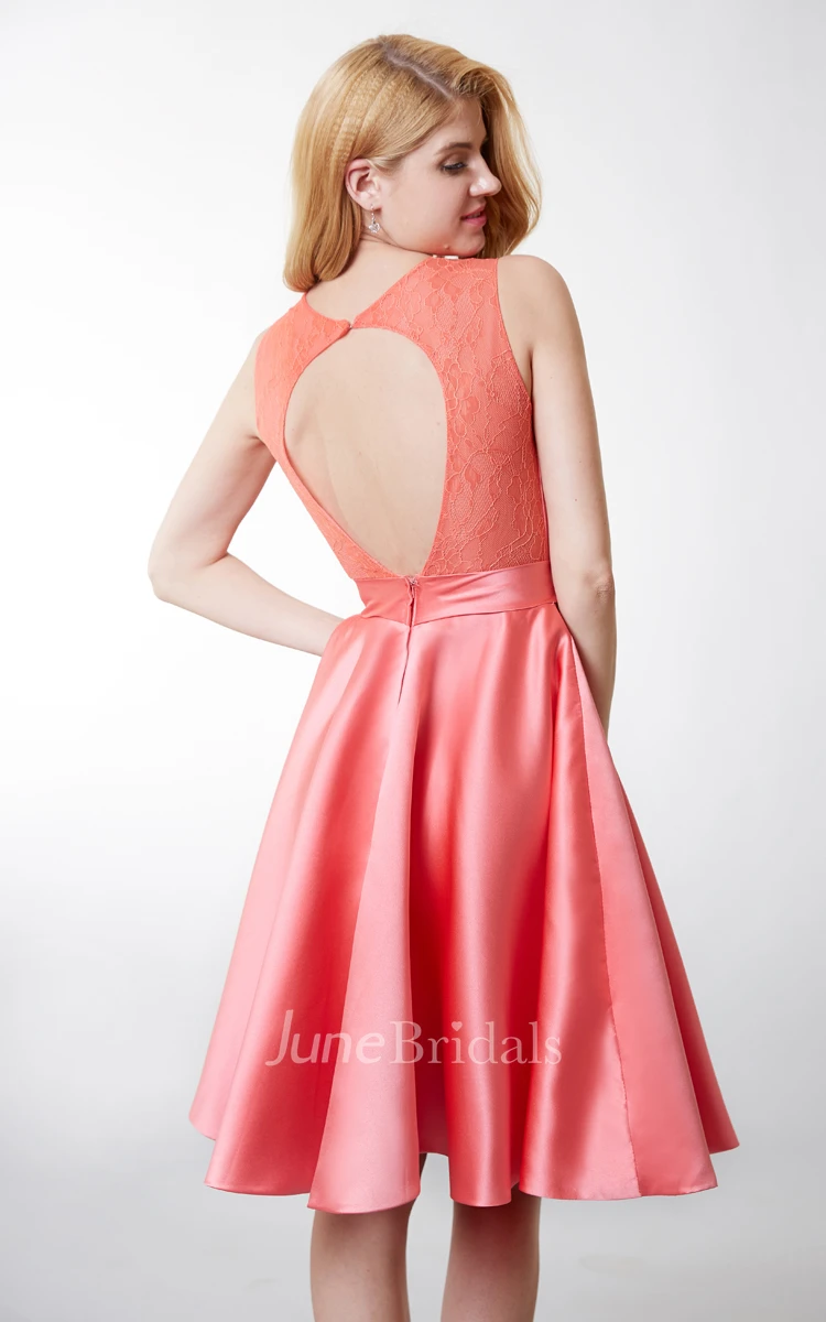 Glamorous Sleeveless A-line Satin Dress With Keyhole