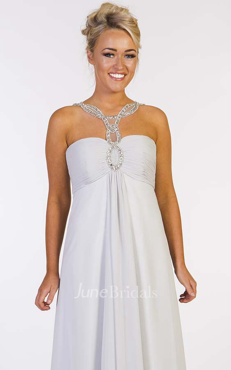 A-Line Beaded Empire Floor-Length Sleeveless Sweetheart Chiffon Prom Dress  With Zipper Back And Ruching - June Bridals