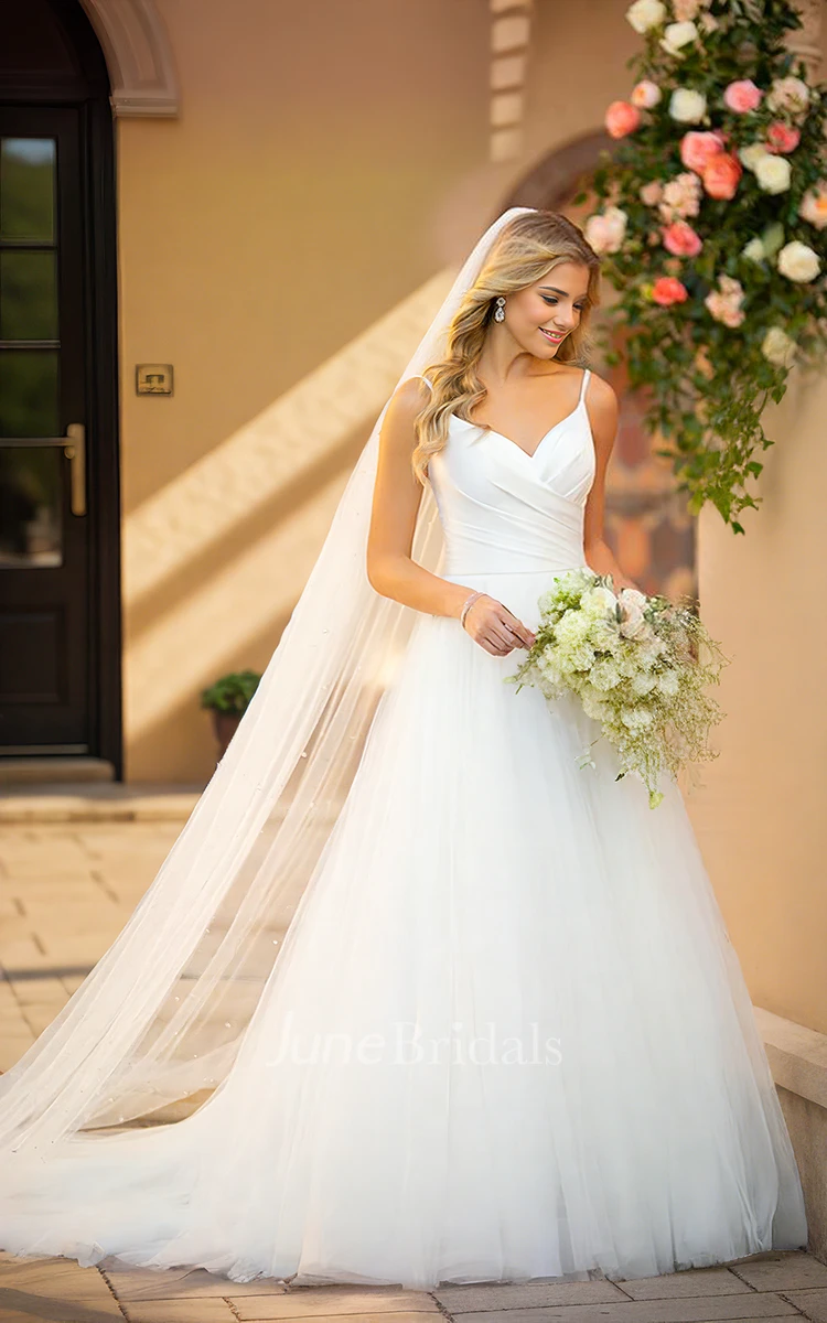 Spaghetti A-Line V-neck Elegant Sleeveless Floor-length Wedding Dress Bride Gowns