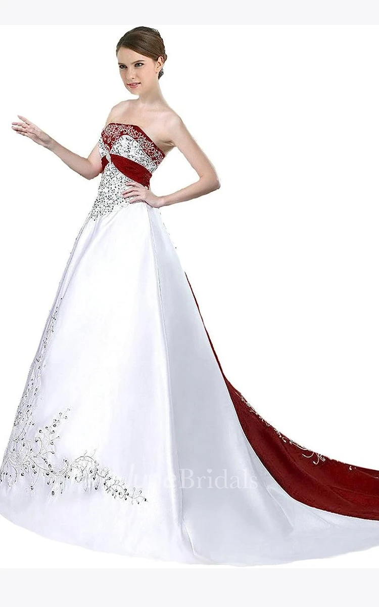 A-Line Ball Gown Satin Sleeveless Wedding Dress Country Garden Off-the-shoulder Floor-length Court Train 2024