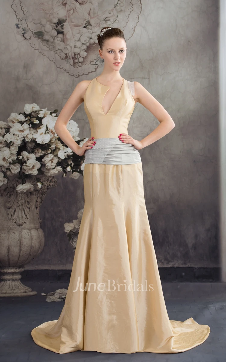 Sleeveless Taffeta Column Dress with Ruched Waist